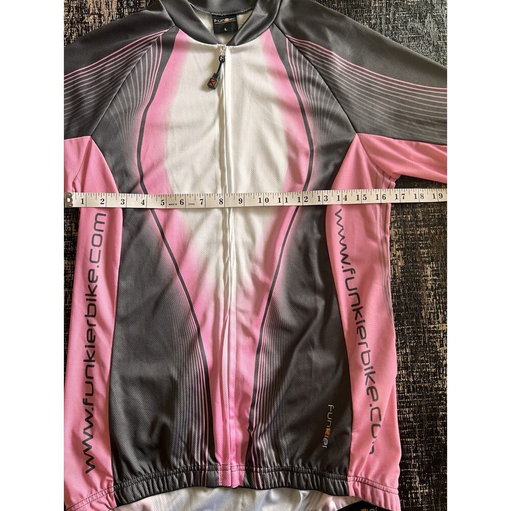 Funkier Pink Gray Short Sleeve Cycling Jersey Full Zip Road Bike Large - Picture 6 of 6